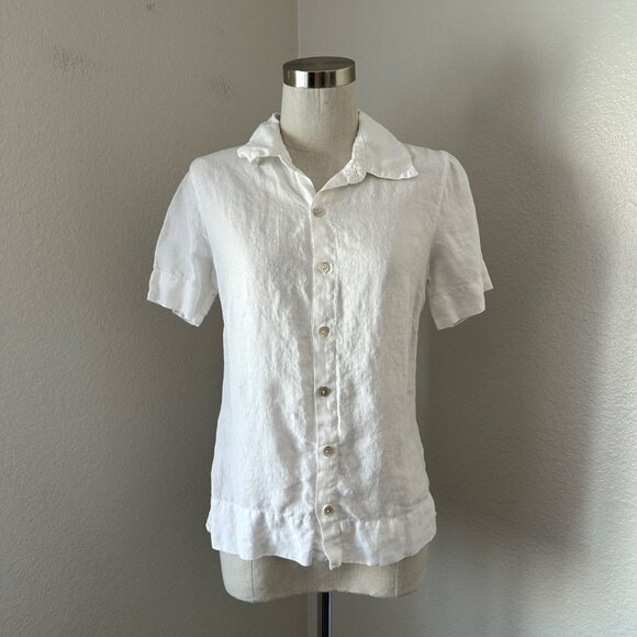 Agolde Fitted Button Up Blouse Short Sleeve Airy Linen Minimalist White Sz S - Picture 1 of 10